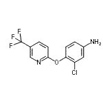 structure of CAS# 72045-93-3, 3-Chloro-4-{[5-(trifluoromethyl)-2-pyridinyl]oxy}aniline;2-(4-Amin<wbr>o-2-chlor<wbr>ophenoxy)<wbr>-5-(trifl<wbr>uoromethy<wbr>l)pyridin<wbr>e, 4-Amin<wbr>o-2-chlor<wbr>ophenyl 5<wbr>-(trifluo<wbr>romethyl)<wbr>pyridin-2<wbr>-yl ether;3-CHLORO-4-([5-(TRIFLUOROMETHYL)-2-PYRIDINYL]OXY)ANILINE;3-chloro-4-{[5-(trifluoromethyl)-2-pyridinyl]oxy}aniline