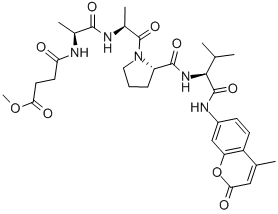 structure of CAS# 72252-90-5, Meosuc-Ala-Ala-Pro-Val-Amc;Methyl 4-[[(1S)-1-Methyl-2-[[(1S)-1-Methyl-2-[(2S)-2-[[(2S)-3-Methyl-2-[(4-Methyl-2-Oxo-Chromen-7-Yl)Amino]Butanoyl]Carbamoyl]Pyrrolidin-1-Yl]-2-Oxo-Ethyl]Amino]-2-Oxo-Ethyl]Amino]-4-Oxo-Butanoate;4-[[(1S)-1-Methyl-2-[[(1S)-1-Methyl-2-[(2S)-2-[[[(2S)-3-Methyl-2-[(4-Methyl-2-Oxo-7-Chromenyl)Amino]-1-Oxobutyl]Amino]-Oxomethyl]-1-Pyrrolidinyl]-2-Oxoethyl]Amino]-2-Oxoethyl]Amino]-4-Oxobutanoic Acid Methyl Ester;4-Keto-4-[[(1S)-2-Keto-2-[[(1S)-2-Keto-2-[(2S)-2-[[(2S)-2-[(2-Keto-4-Methyl-Chromen-7-Yl)Amino]-3-Methyl-Butanoyl]Carbamoyl]Pyrrolidin-1-Yl]-1-Methyl-Ethyl]Amino]-1-Methyl-Ethyl]Amino]Butyric Acid Methyl Ester