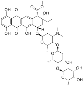 CAS#: 72657-06-8， Methyl 4-[5-[5-(4,5-Dihydroxy-6-Methyloxan-2-Yl)Oxy-4-Hydroxy-6-Methyloxan-2-Yl]Oxy-4-Dimethylamino-6-Methyloxan-2-Yl]Oxy-2-Ethyl-2,5,7,10-Tetrahydroxy-6,11-Dioxo-3,4-Dihydro-1H-Tetracene-1-Carboxylate