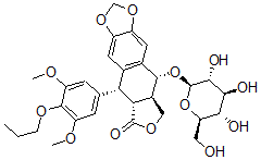 CAS 登录号：73839-72-2， (5R,5aR,8aR,9R)-5-(3,5-二甲氧基-4-丙氧基-苯基)-9-[(2R,3R,4S,5S,6R)-3,4,5-三羟基-6-(羟基甲基)四氢吡喃-2-基]氧基-5a,8,8a,9-四氢-5H-异苯并呋喃并[6,5-f][1,3]苯并二氧戊环-6-酮