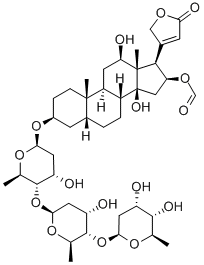 CAS#: 73987-01-6， [(3S,5R,8R,9S,10S,13R,17R)-3-[(2S,4S,5R,6R)-4,5-Bis[[(2R,4S,5S,6R)-4,5-Dihydroxy-6-Methyloxan-2-Yl]Oxy]-6-Methyloxan-2-Yl]Oxy-14-Hydroxy-10,13-Dimethyl-17-(5-Oxo-2H-Furan-3-Yl)-1,2,3,4,5,6,7,8,9,11,12,15,16,17-Tetradecahydrocyclopenta[a]Phenanthren-16-Yl] Formate