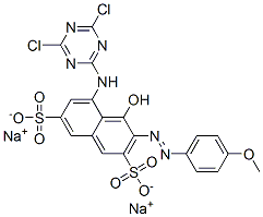 CAS 登录号：74432-27-2， (3E)-5-[(4,6-二氯-1,3,5-三嗪-2-基)氨基]-3-[(4-甲氧基苯基)亚肼基]-4-氧代萘-2,7-二磺酸二钠