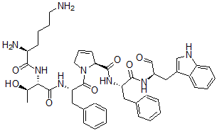 CAS 登录号：77236-35-2， (2S)-1-[(2S)-2-[[(2S,3R)-2-[[(2S)-2,6-二氨基己酰基]氨基]-3-羟基丁酰基]氨基]-3-苯基丙酰基]-N-[(2S)-1-[[(2R)-1-(1H-吲哚-3-基)-3-氧代丙烷-2-基]氨基]-1-氧代-3-苯基丙烷-2-基]-2,5-二氢吡咯-2-甲酰胺