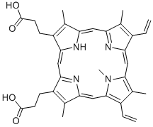 structure of CAS# 79236-56-9, N-Methyl Protoporphyrin IX;7,12-Diethenyl-3,8,13,17,23-Pentamethyl-21H,23H-Porphine-2,18-Dipropanoic Acid;Aids-006240;Aids006240