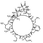 structure of CAS# 80469-10-9, N-[(2S)-4-Amino-1-{[(2S,3R)-1-{[(2S)-4-amino-1-oxo-1-({(3S,6S,9S,12S,15R,18S,21S)-6,9,18-tris(2-aminoethyl)-15-benzyl-12-[(2S)-2-butanyl]-3-[(1R)-1-hydroxyethyl]-2,5,8,11,14,17,20-heptaoxo-1,4,7,10,13 ,16,19-heptaazacyclotricosan-21-yl}amino)-2-butanyl]amino}-3-hydroxy-1-oxo-2-butanyl]amino}-1-oxo-2-butanyl]-6-methyloctanamide;