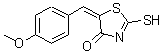 structure of CAS# 81154-16-7, (5E)-5-(4-Methoxybenzylidene)-2-sulfanyl-1,3-thiazol-4(5H)-one;(5E)-2-Me<wbr>rcapto-5-<wbr>(4-methox<wbr>ybenzylid<wbr>ene)-1,3-<wbr>thiazol-4<wbr>(5H)-one;5-[(4-met<wbr>hoxypheny<wbr>l)methyle<wbr>ne]-2-thi<wbr>oxo-1,3-t<wbr>hiazolidi<wbr>n-4-one;5462-97-5; 81154-16-7; 81154-17-8