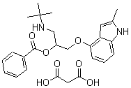 structure of CAS# 82857-38-3, Bopindolol malonate;[1-[(Tert-Butylamino)Methyl]-2-[(2-Methyl-1H-Indol-4-Yl)Oxy]Ethyl] Benzoate;Malonic Acid;Benzoic Acid [1-[(Tert-Butylamino)Methyl]-2-[(2-Methyl-1H-Indol-4-Yl)Oxy]Ethyl] Ester;Malonic Acid;2-Propanol, 1-((1,1-Dimethylethyl)Amino)-1-((2-Methyl-1H-Indol-4-Yl)Oxy)-, Benzoate (Ester), (+-)-, Propanedioate (1:1) (Salt)