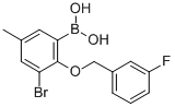 structure of CAS# 849062-40-4, B-[3-bromo-2-[(3-fluorophenyl)methoxy]-5-methylphenyl]-Boronic acid
