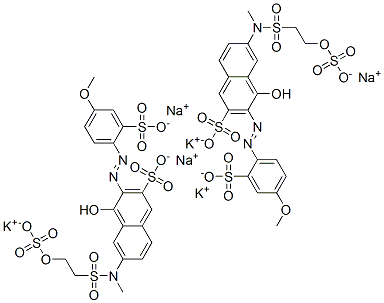 CAS 登录号：85567-17-5， 4-羟基-3-[(4-甲氧基-2-磺基苯基)偶氮]-6-[甲基[[2-(磺基氧基)乙基]磺酰基]氨基]萘-2-磺酸钾钠盐