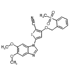 structure of CAS# 862812-98-4, 5-(5,6-Dimethoxy-1H-benzimidazol-1-yl)-3-{[2-(methylsulfonyl)benzyl]oxy}-2-thiophenecarbonitrile;