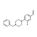structure of CAS# 883512-41-2, 4-(4-Benzyl-1-piperazinyl)-3-fluorobenzaldehyde;4-(4-Benzyl-1-piperazino)-3-fluoro-benzaldehyde;4-(4-benzylpiperazin-1-yl)-3-fluorobenzaldehyde;MFCD06656560