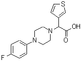 structure of CAS# 885276-75-5, [4-(4-Fluorophenyl)-1-piperazinyl](3-thienyl)acetic acid;[4-(4-Fluorophenyl)piperazin-1-yl]thiophen-3-ylacetic acid;[4-(4-FLU<wbr>ORO-PHENY<wbr>L)-PIPERA<wbr>ZIN-1-YL]<wbr>-THIOPHEN<wbr>-3-YL-ACE<wbr>TICACID;2-[4-(4-F<wbr>luorophen<wbr>yl)pipera<wbr>zin-1-yl]<wbr>-2-(thiop<wbr>hen-3-yl)<wbr>acetic ac<wbr>id