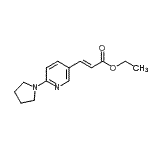 structure of CAS# 897399-75-6, Ethyl (2E)-3-[6-(1-pyrrolidinyl)-3-pyridinyl]acrylate;2-PROPENO<wbr>IC ACID,3<wbr>-[6-(1-PY<wbr>RROLIDINY<wbr>L)-3-PYRI<wbr>DINYL]-, <wbr>ETHYL EST<wbr>ER;3-(6-Pyrrolidin-1-Yl-Pyridin-3-Yl)-Acrylic Acid Ethyl Ester;ETHYL 3-(6-PYRROLIDIN-1-YLPYRIDIN-3-YL)ACRYLATE