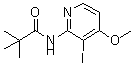 structure of CAS# 898561-62-1, N-(3-Iodo-4-methoxy-2-pyridinyl)-2,2-dimethylpropanamide;N-(3-Iodo-4-methoxy-pyridin-2-yl)-2,2-dimethyl-propionamide;N-(3-iodo-4-methoxypyridin-2-yl)pivalamide;MFCD08235132