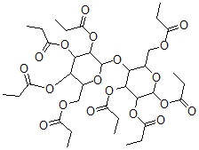 structure of CAS# 9004-39-1, Cellulose propionate;[2,3-Diacetoxy-6-(Acetoxymethyl)-5-[3,4,5-Triacetoxy-6-(Acetoxymethyl)Tetrahydropyran-2-Yl]Oxy-Tetrahydropyran-4-Yl] Acetate;[2,3-Di(Propanoyloxy)-6-(Propanoyloxymethyl)-5-[3,4,5-Tri(Propanoyloxy)-6-(Propanoyloxymethyl)Tetrahydropyran-2-Yl]Oxy-Tetrahydro