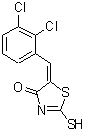 structure of CAS# 90407-17-3, (5E)-5-(2,3-Dichlorobenzylidene)-2-sulfanyl-1,3-thiazol-4(5H)-one;(5E)-5-(2<wbr>,3-Dichlo<wbr>robenzyli<wbr>dene)-2-m<wbr>ercapto-1<wbr>,3-thiazo<wbr>l-4(5H)-o<wbr>ne;5-(2,3-dichlorobenzylidene)-2-thioxo-1,3-thiazolidin-4-one;MFCD04969008