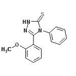 structure of CAS# 90429-14-4, 5-(2-Methoxyphenyl)-4-phenyl-4H-1,2,4-triazole-3-thiol;1,2,4-triazole-5-thiol;3-(2-Methoxyphenyl)-4-phenyl-;3-(2-Methoxyphenyl)-4-phenyl-1,2,4-triazole-5-thiol