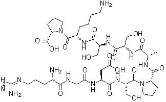 structure of CAS# 91575-25-6, N<sup>5</sup>-(Diaminomethylene)ornithylglycyl-alpha-aspartylserylprolylalanylserylseryllysylproline;ARG-GLY-ASP-SER-PRO-ALA-SER-SER-LYS-PRO;A6677_SIGMA
