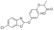 structure of CAS# 95617-09-7, 2-[4-[(6-Chloro-2-Benzoxazolyl)Oxy]Phenoxy]-Propanoic Acid;2-[4-[(6-Chloro-1,3-Benzoxazol-2-Yl)Oxy]Phenoxy]Propionic Acid;Fenoxaprop [Bsi:Iso];(+-)-2-(4-((6-Chloro-2-Benzoxazolyl)Oxy)Phenoxy)Propanoic Acid (9Ci)