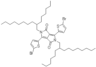 structure of CAS# 1000623-98-2, 3,6-Bis(5-bromo-2-thienyl)-2,5-bis(2-hexyldecyl)-2,5-dihydropyrrolo[3,4-c]pyrrole-1,4-dione;3,6-Bis(5-bromothiophen-2-yl)-2,5-bis(2-hexyldecyl)pyrrolo[3,4-c]pyrrole-1,4(2H,5H)-dione