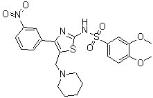structure of CAS# 1008119-83-2, JM 6;JM 6 (enzyme inhibitor); 3,4-Dimethoxy-N-[4-(3-nitrophenyl)-5-(1-piperidinylmethyl)-2-thiazolyl]benzenesulfonamide