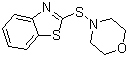 structure of CAS# 102-77-2, 2-Benzothiazolyl-N-morpholinosulfide;2-(Morpholinothio)benzothiazole; 4-(2-Benzothiazolylthio)-morpholine; N-Oxydiethylene-benzothiazolesulfenamide; N-Oxydiethylenebenzothiazole-2-sulfenamide