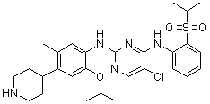 structure of CAS# 1032900-25-6, LDK 378;5-Chloro-N4-[2-[(1-methylethyl)sulfonyl]phenyl]-N2-[5-methyl-2-(1-methylethoxy)-4-(4-piperidinyl)phenyl]-2,4-pyrimidinediamine