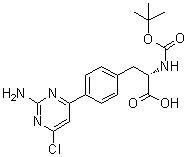 structure of CAS# 1033804-86-2, (S)-3-[4-(2-Amino-6-chloropyrimidin-4-yl)phenyl]-2-[(tert-butoxycarbonyl)amino]propionic acid;4-(2-Amino-6-chloro-4-pyrimidinyl)-N-[(1,1-dimethylethoxy)carbonyl]-L-phenylalanine; (2S)-3-[4-(2-Amino-6-chloropyrimidin-4-yl)phenyl]-2-[(tert-butoxycarbonyl)amino]propionic acid