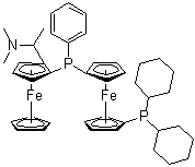结构式 CAS# 1036373-39-3, 1-(二环己基膦基)-1'-[(R)-[(1S)-2-[(1S)-1-(二甲基氨基)乙基]二茂铁]苯基膦基]二茂铁