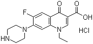 结构式 CAS# 104142-93-0, 氟哌酸盐酸盐; 诺氟沙星盐酸盐; 1-乙基-6-氟-1,4-二氢-4-氧代-7-(1-哌嗪基)-3-喹啉羧酸盐酸盐