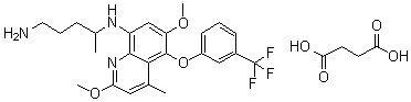 structure of CAS# 106635-81-8, Tafenoquine succinate;8-[(4-Amino-1-methylbutyl)amino]-2,6-dimethoxy-4-methyl-5-[3-(trifluoromethyl)phenoxy]quinoline succinate; SB 252263; SB 252263AX; WR 238605 succinate