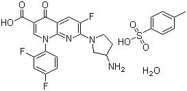 structure of CAS# 107097-79-0, Tosufloxacin tosilate;7-(3-Aminopyrrolidin-1-yl)-1-(2,4-difluorophenyl)-6-fluoro-4-oxo-1,8-naphthyridine-3-carboxylic acid 4-methylbenzenesulfonate hydrate