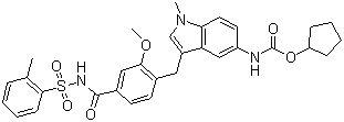 structure of CAS# 107753-78-6, Zafirlukast;Cyclopentyl N-[3-{[2-methoxy-4-[(2-methylphenyl) sulfonylcarbamoyl]phenyl]methyl}-1-methyl-indol-5-yl]carbamate; Cyclopentyl [3-[[2-methoxy-4-[(2-methylphenyl)sulfonylcarbamoyl]phenyl]methyl]-1-methyl-indol-5-yl]aminoformate