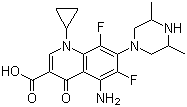 结构式 CAS# 110871-86-8, 司帕沙星; 司氟沙星; 5-氨基-1-环丙基-7-(顺式-3,5-二甲基-1-哌嗪基)-6,8-二氟-1,4-二氢-4-氧代-3-喹啉羧酸