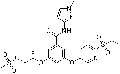 结构式 CAS# 1137916-97-2, 3-[[6-(乙基磺酰基)-3-吡啶基]氧基]-5-[(1S)-2-羟基-1-甲基乙氧基]-N-(1-甲基-1H-吡唑-3-基)苯甲酰胺甲烷磺酸盐