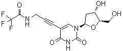structure of CAS# 115899-40-6, 2'-Deoxy-5-[3-[(2,2,2-trifluoroacetyl)amino]-1-propyn-1-yl]uridine;2,2,2-trifluoro-N-[3-[1-[(2R,4S,5R)-4-hydroxy-5-(hydroxymethyl)oxolan-2-yl]-2,4-dioxopyrimidin-5-yl]prop-2-ynyl]acetamide
