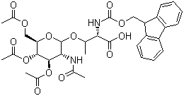 structure of CAS# 116783-35-8, Fmoc-Thr(galnac(Ac)3-alpha-D)-OH;N-Fmoc-O-beta-(2-acetamido-2-deoxy-3,4,6-tri-O-acetyl-alpha-D-galactopyranosyl)-L-threonine