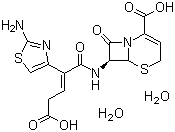结构式 CAS# 118081-34-8, 头孢布烯二水合物; (+)-(6R,7R)-7-[2-(2-氨基-1,3-噻唑-4-基)-4-羧基-2-丁烯酰胺]]-8-氧-5-硫-1-氮双环[4.2.0]辛-2-烯-2-羧酸二水物
