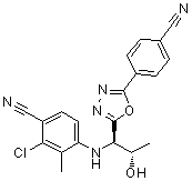 structure of CAS# 1182367-47-0, 2-Chloro-4-[[(1R,2S)-1-[5-(4-cyanophenyl)-1,3,4-oxadiazol-2-yl]-2-hydroxypropyl]amino]-3-methylbenzonitrile;RAD 140