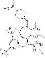structure of CAS# 1186486-62-3, Evacetrapib;LY2484595; trans-4-[[(5S)-5-[[[3,5-Bis(trifluoromethyl)phenyl]methyl](2-methyl-2H-tetrazol-5-yl)amino]-2,3,4,5-tetrahydro-7,9-dimethyl-1H-1-benzazepin-1-yl]methyl]cyclohexanecarboxylic acid