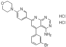 结构式 CAS# 1188890-28-9, 5-(3-溴苯基)-7-[6-(4-吗啉基)-3-吡啶基]吡啶并[2,3-d]嘧啶-4-胺二盐酸盐