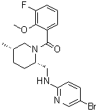 structure of CAS# 1191044-58-2, [(2S,5S)-2-[[(5-Bromo-2-pyridinyl)amino]methyl]-5-methyl-1-piperidinyl](3-fluoro-2-methoxyphenyl)methanone;GSK 1059865