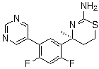结构式 CAS# 1194044-20-6, LY 2811376; (4S)-4-[2,4-二氟-5-(5-嘧啶基)苯基]-5,6-二氢-4-甲基-4H-1,3-噻嗪-2-胺