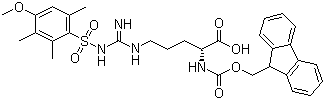 structure of CAS# 120075-24-3, N-Fmoc-N'-(4-methoxy-2,3,6-trimethylbenzenesulfonyl)-D-arginine;N-(9-Fluorenylmethyloxycarbonyl)-N'-(4-methoxy-2,3,6-trimethylbenzenesulfonyl)-D-arginine; Fmoc-D-Arg(Mtr)-OH