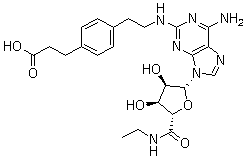 structure of CAS# 120225-54-9, CGS 21680;4-[2-[[6-Amino-9-(N-ethyl-beta-D-ribofuranuronamidosyl)-9H-purin-2-yl]amino]ethyl]benzenepropanoic acid