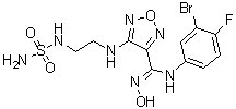 structure of CAS# 1204669-58-8, [C(Z)]-4-[[2-[(Aminosulfonyl)amino]ethyl]amino]-N-(3-bromo-4-fluorophenyl)-N'-hydroxy-1,2,5-oxadiazole-3-carboximidamide;INCB 024360
