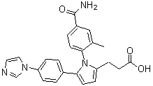 structure of CAS# 1208315-24-5, N 6022;1-[4-(Aminocarbonyl)-2-methylphenyl]-5-[4-(1H-imidazol-1-yl)phenyl]-1H-pyrrole-2-propanoic acid