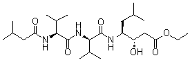 structure of CAS# 120849-36-7, [S-(R*,R*)]-N-(3-Methyl-1-oxobutyl)-L-valyl-N-[4-ethoxy-2-hydroxy-1-(2-methylpropyl)-4-oxobutyl]-D-valinamide