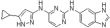 structure of CAS# 1216665-49-4, N2-1H-Benzimidazol-6-yl-N4-(5-cyclopropyl-1H-pyrazol-3-yl)-2,4-pyrimidinediamine;APY29