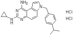 structure of CAS# 1216720-69-2, N3-Cyclopropyl-7-[[4-(1-methylethyl)phenyl]methyl]-7H-pyrrolo[3,2-f]quinazoline-1,3-diamine hydrochloride (1:2)